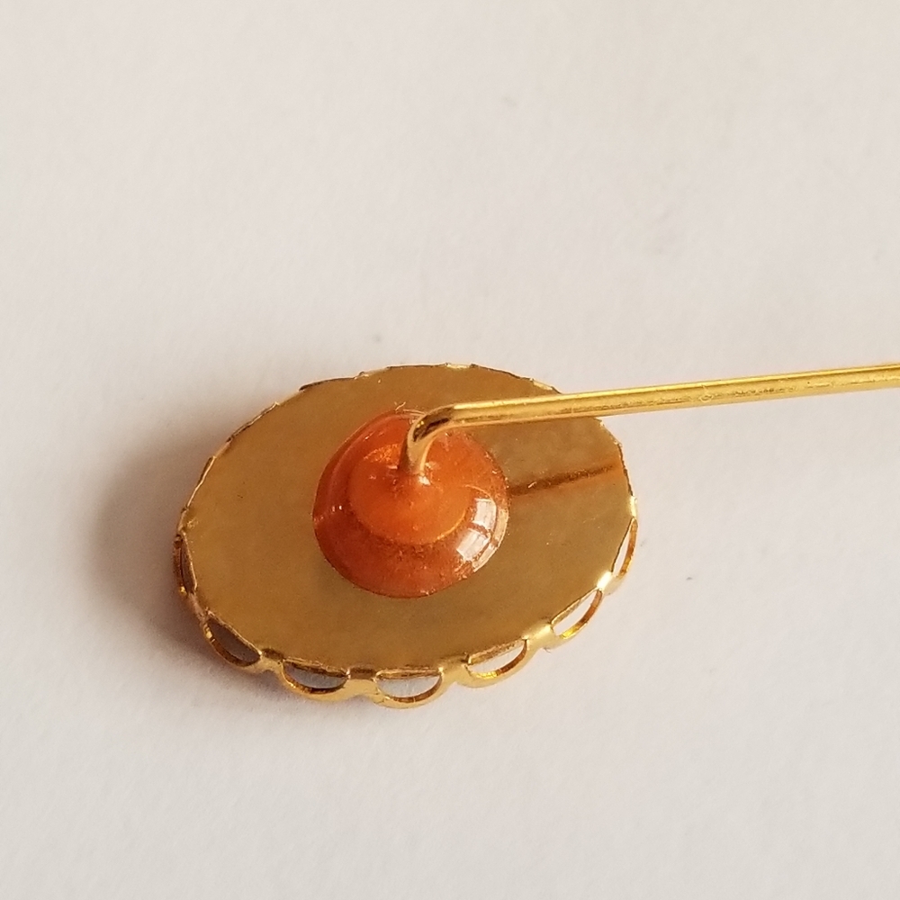 Vintage floral stickpin stick pin cloisonne enamel cabochon gold tone lapel - Picture 10 of 10